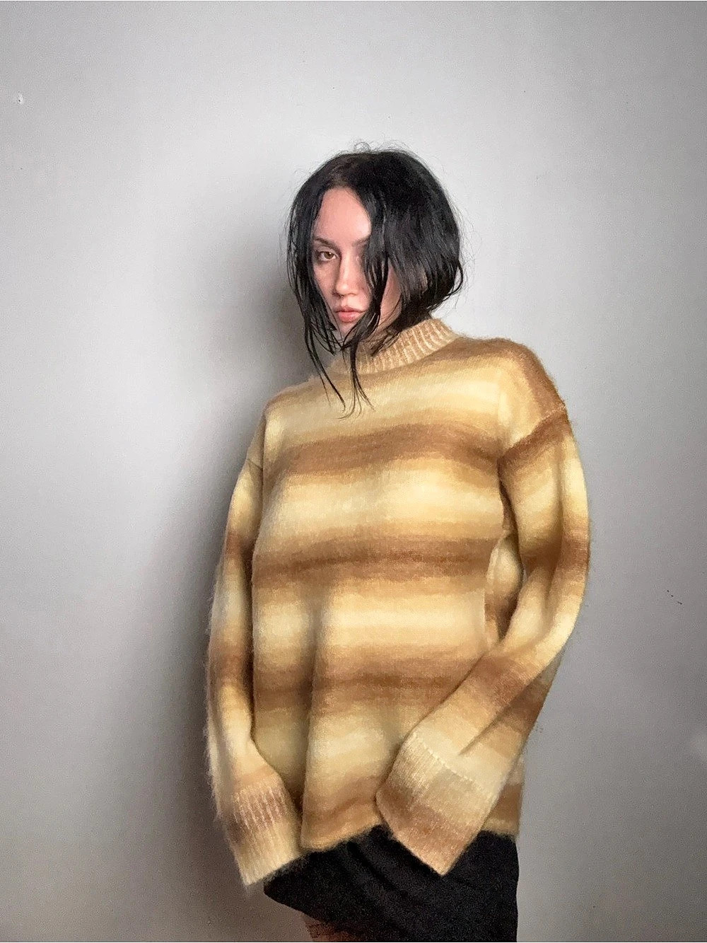 Acne Studios Ombre Stripe Wool Sweater Sand Brown Beige XS